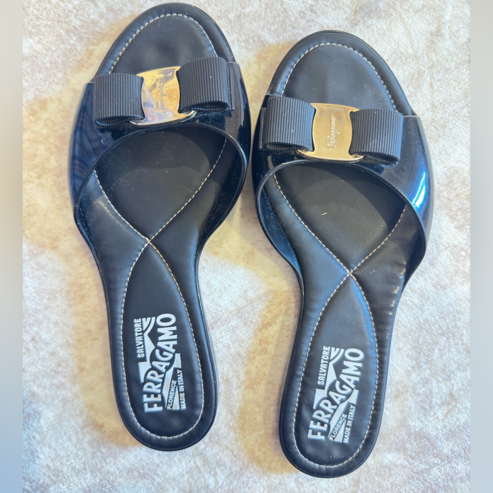 Black Ferragamo rubber sandals